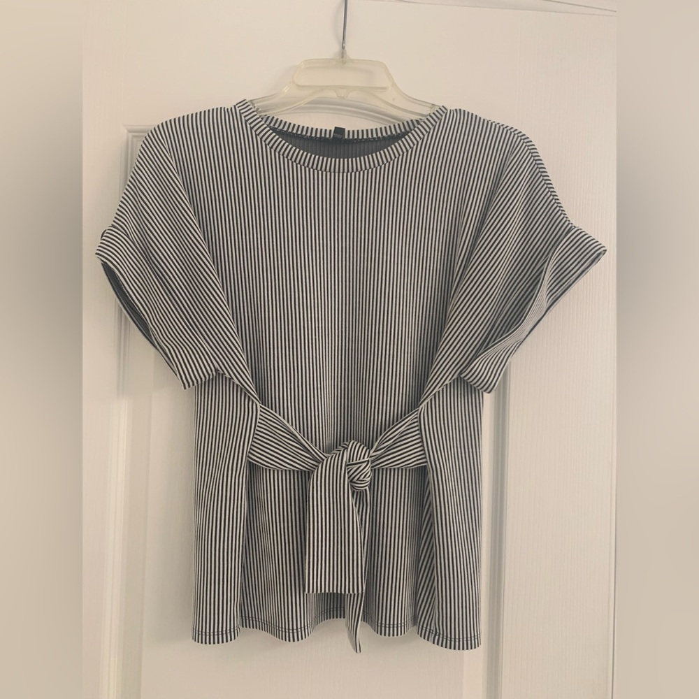 Express Striped Ribbed Tie Front T-Shirt
